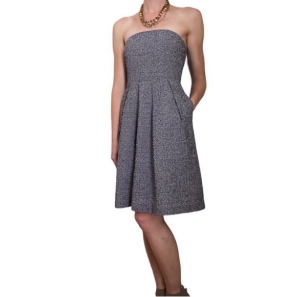 J. Crew Black & Gray Houndstooth Strapless Dress - Picture 1 of 9